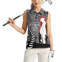 New Zealand ANZAC Day Women Sleeveless Polo Shirt 25th April Silver Fern With Poppy LT14 - Polynesian Pride