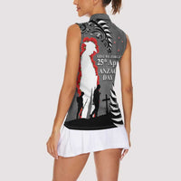 New Zealand ANZAC Day Women Sleeveless Polo Shirt 25th April Silver Fern With Poppy LT14 - Polynesian Pride