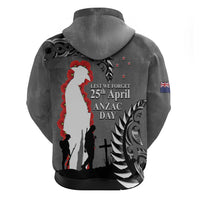 New Zealand ANZAC Day Zip Hoodie 25th April Silver Fern With Poppy LT14 - Polynesian Pride