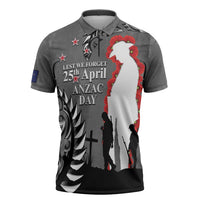 New Zealand ANZAC Day Zipper Polo Shirt 25th April Silver Fern With Poppy LT14 Gray - Polynesian Pride