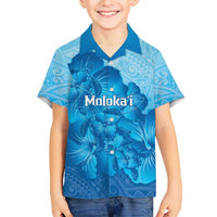 Aloha Hawaii Molokai Island Family Matching Short Sleeve Bodycon Dress and Hawaiian Shirt Hibiscus Tribal Honu Hawaiian Tattoo LT14 Son's Shirt Blue - Polynesian Pride
