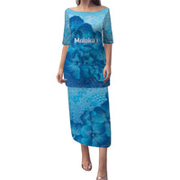 Aloha Hawaii Molokai Island Puletasi Hibiscus Tribal Honu Hawaiian Tattoo LT14 Long Dress Blue - Polynesian Pride