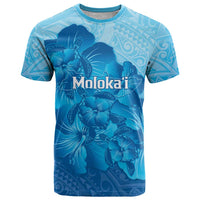 Aloha Hawaii Molokai Island T Shirt Hibiscus Tribal Honu Hawaiian Tattoo LT14 Blue - Polynesian Pride