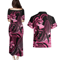Aloha Hawaii Maui Couples Matching Puletasi and Hawaiian Shirt Valley Isle Humpback Whale Black