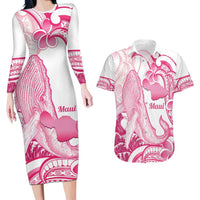 Aloha Hawaii Maui Couples Matching Long Sleeve Bodycon Dress and Hawaiian Shirt Valley Isle Humpback Whale White
