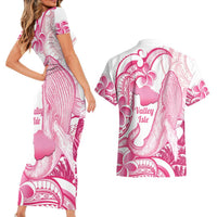 Aloha Hawaii Maui Couples Matching Short Sleeve Bodycon Dress and Hawaiian Shirt Valley Isle Humpback Whale White