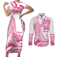 Aloha Hawaii Maui Couples Matching Short Sleeve Bodycon Dress and Long Sleeve Button Shirt Valley Isle Humpback Whale White