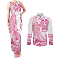 Aloha Hawaii Maui Couples Matching Tank Maxi Dress and Long Sleeve Button Shirt Valley Isle Humpback Whale White