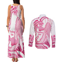 Aloha Hawaii Maui Couples Matching Tank Maxi Dress and Long Sleeve Button Shirt Valley Isle Humpback Whale White