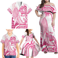 Aloha Hawaii Maui Family Matching Off Shoulder Maxi Dress and Hawaiian Shirt Valley Isle Humpback Whale White LT14 - Polynesian Pride