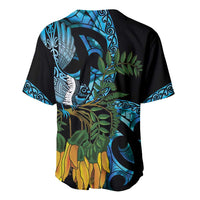 Turquoise New Zealand Kowhai And Piwakawaka Baseball Jersey Maori Ngaru Paua Shell LT14 - Polynesian Pride