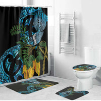 Turquoise New Zealand Kowhai And Piwakawaka Bathroom Set Maori Ngaru Paua Shell LT14 Bathroom Set (4 pcs) Turquoise - Polynesian Pride