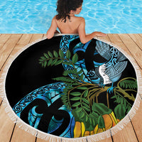 Turquoise New Zealand Kowhai And Piwakawaka Beach Blanket Maori Ngaru Paua Shell LT14 - Polynesian Pride