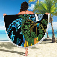 Turquoise New Zealand Kowhai And Piwakawaka Beach Blanket Maori Ngaru Paua Shell LT14 - Polynesian Pride