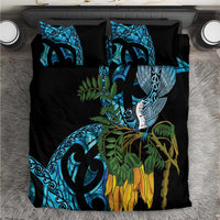 Turquoise New Zealand Kowhai And Piwakawaka Bedding Set Maori Ngaru Paua Shell LT14 Turquoise - Polynesian Pride