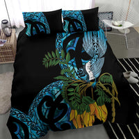 Turquoise New Zealand Kowhai And Piwakawaka Bedding Set Maori Ngaru Paua Shell LT14 - Polynesian Pride