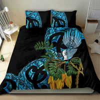 Turquoise New Zealand Kowhai And Piwakawaka Bedding Set Maori Ngaru Paua Shell LT14 - Polynesian Pride
