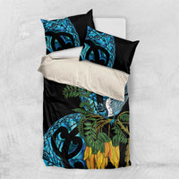 Turquoise New Zealand Kowhai And Piwakawaka Bedding Set Maori Ngaru Paua Shell LT14 US Twin 172cm x 218cm Turquoise - Polynesian Pride