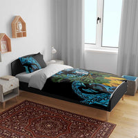Turquoise New Zealand Kowhai And Piwakawaka Bedding Set Maori Ngaru Paua Shell LT14 - Polynesian Pride