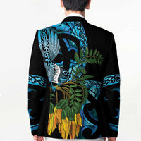Turquoise New Zealand Kowhai And Piwakawaka Blazer Maori Ngaru Paua Shell LT14 - Polynesian Pride