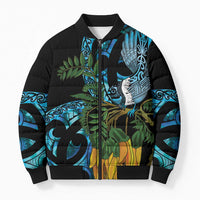 Turquoise New Zealand Kowhai And Piwakawaka Bomber Puffer Jacket Maori Ngaru Paua Shell LT14 Unisex Turquoise - Polynesian Pride