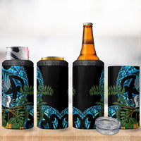 Turquoise New Zealand Kowhai And Piwakawaka 4 in 1 Can Cooler Tumbler Maori Ngaru Paua Shell LT14 - Polynesian Pride