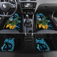 Turquoise New Zealand Kowhai And Piwakawaka Car Mats Maori Ngaru Paua Shell LT14 Set 4pcs Turquoise - Polynesian Pride