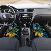Turquoise New Zealand Kowhai And Piwakawaka Car Mats Maori Ngaru Paua Shell LT14 Set 2pcs - Front Turquoise - Polynesian Pride