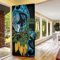 Turquoise New Zealand Kowhai And Piwakawaka Door Cover Maori Ngaru Paua Shell LT14 - Polynesian Pride
