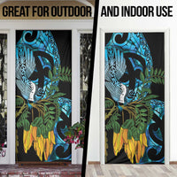 Turquoise New Zealand Kowhai And Piwakawaka Door Cover Maori Ngaru Paua Shell LT14 - Polynesian Pride