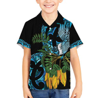 Turquoise New Zealand Kowhai And Piwakawaka Family Matching Long Sleeve Bodycon Dress and Hawaiian Shirt Maori Ngaru Paua Shell LT14 Son's Shirt Turquoise - Polynesian Pride