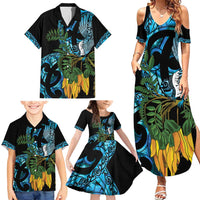 Turquoise New Zealand Kowhai And Piwakawaka Family Matching Summer Maxi Dress and Hawaiian Shirt Maori Ngaru Paua Shell LT14 - Polynesian Pride