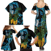 Turquoise New Zealand Kowhai And Piwakawaka Family Matching Summer Maxi Dress and Hawaiian Shirt Maori Ngaru Paua Shell LT14 - Polynesian Pride