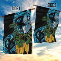 Turquoise New Zealand Kowhai And Piwakawaka Garden Flag Maori Ngaru Paua Shell LT14 - Polynesian Pride