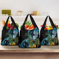 Turquoise New Zealand Kowhai And Piwakawaka Grocery Bag Maori Ngaru Paua Shell LT14 3-pack One Size Turquoise - Polynesian Pride