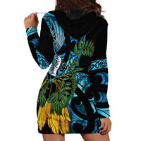 Turquoise New Zealand Kowhai And Piwakawaka Hoodie Dress Maori Ngaru Paua Shell LT14 - Polynesian Pride