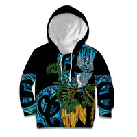 Turquoise New Zealand Kowhai And Piwakawaka Kid Hoodie Maori Ngaru Paua Shell LT14 Hoodie Turquoise - Polynesian Pride