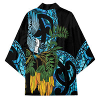 Turquoise New Zealand Kowhai And Piwakawaka Kimono Maori Ngaru Paua Shell LT14 - Polynesian Pride
