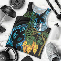 Turquoise New Zealand Kowhai And Piwakawaka Men Tank Top Maori Ngaru Paua Shell LT14 - Polynesian Pride