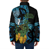 Turquoise New Zealand Kowhai And Piwakawaka Padded Jacket Maori Ngaru Paua Shell LT14 - Polynesian Pride
