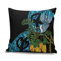 Turquoise New Zealand Kowhai And Piwakawaka Pillow Cover Maori Ngaru Paua Shell LT14 Turquoise - Polynesian Pride