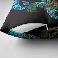 Turquoise New Zealand Kowhai And Piwakawaka Pillow Cover Maori Ngaru Paua Shell LT14 - Polynesian Pride