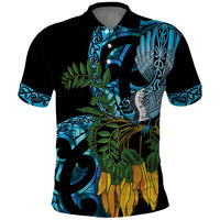 Turquoise New Zealand Kowhai And Piwakawaka Polo Shirt Maori Ngaru Paua Shell LT14 Turquoise - Polynesian Pride