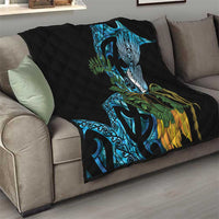 Turquoise New Zealand Kowhai And Piwakawaka Quilt Maori Ngaru Paua Shell LT14 - Polynesian Pride
