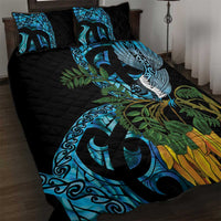 Turquoise New Zealand Kowhai And Piwakawaka Quilt Bed Set Maori Ngaru Paua Shell LT14 Turquoise - Polynesian Pride