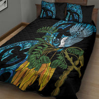 Turquoise New Zealand Kowhai And Piwakawaka Quilt Bed Set Maori Ngaru Paua Shell LT14 - Polynesian Pride