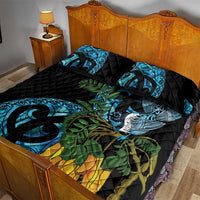 Turquoise New Zealand Kowhai And Piwakawaka Quilt Bed Set Maori Ngaru Paua Shell LT14 - Polynesian Pride
