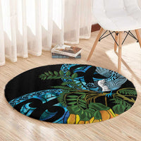 Turquoise New Zealand Kowhai And Piwakawaka Round Carpet Maori Ngaru Paua Shell LT14 - Polynesian Pride