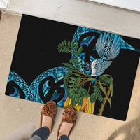 Turquoise New Zealand Kowhai And Piwakawaka Rubber Doormat Maori Ngaru Paua Shell LT14 - Polynesian Pride