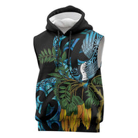 Turquoise New Zealand Kowhai And Piwakawaka Sleeveless Hoodie Maori Ngaru Paua Shell LT14 Turquoise - Polynesian Pride